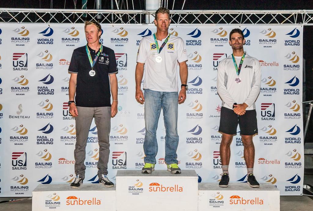 Sam Meech (left) winner of the Bronze medal Mens Laser World Sailing Cup 2016  Miami. Brazilian sailing hero, Robert Scheidt (BRA) won the Gold. © Yachting NZ/Sailing Energy http://www.sailingenergy.com/